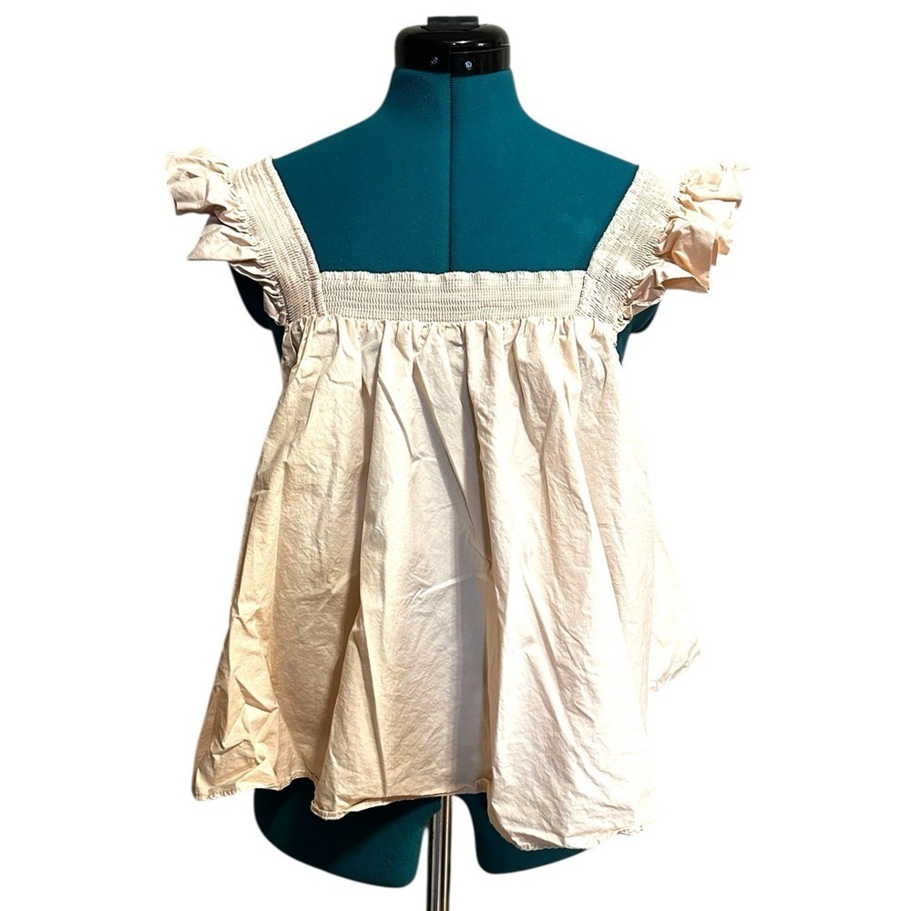 English Factory Light Beige Cotton Trapeze Top Ruffle Shoulder Straps Medium